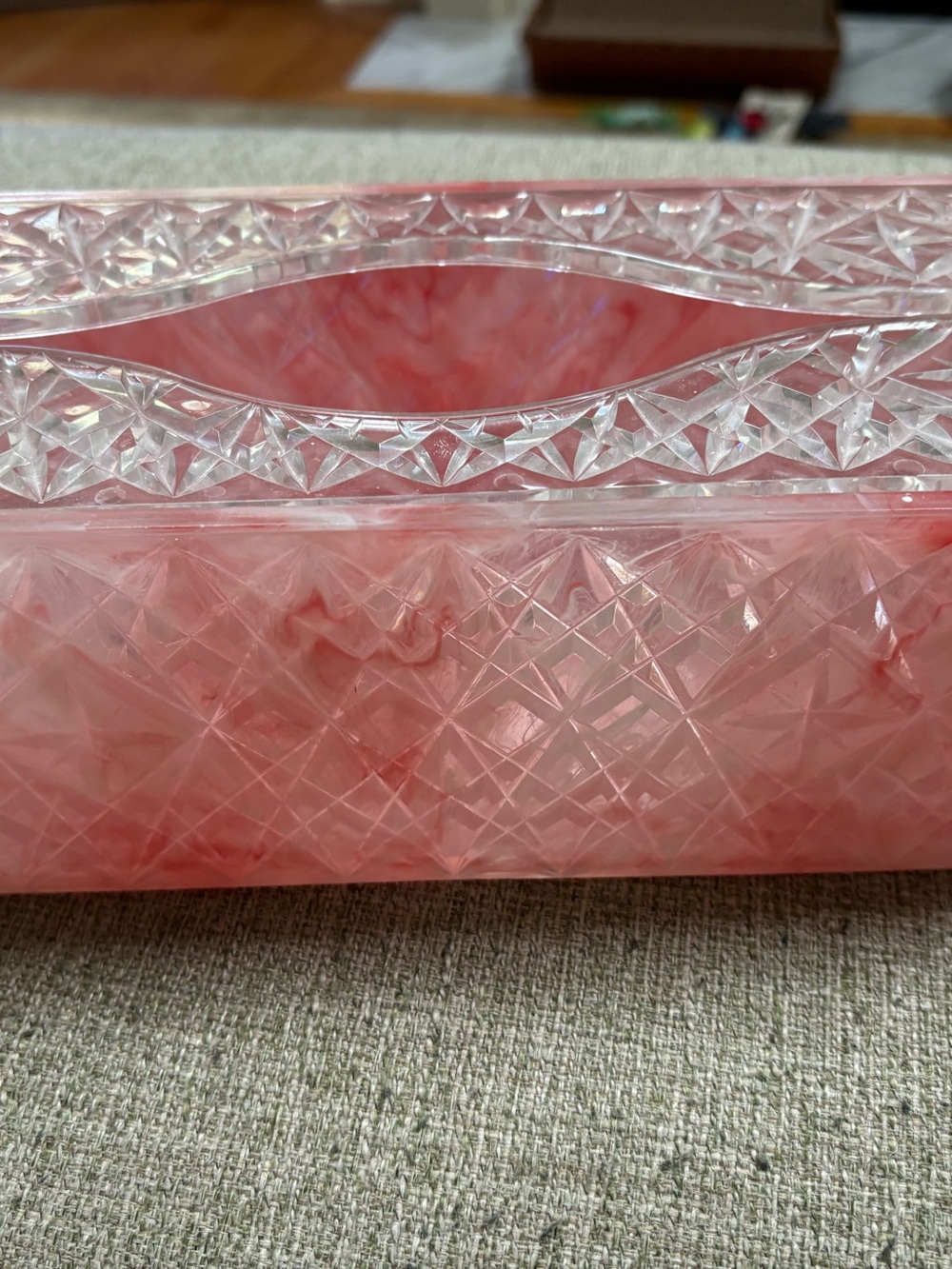 Vintage pink swirl plastic tissue box container